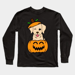 Funny golden retriever is in a pumpkin Long Sleeve T-Shirt